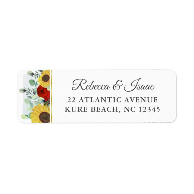 Rustic Sunflower Red Floral Wedding Return Address (Front)