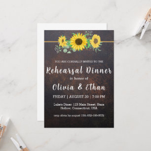 Rustic sunflower rehearsal dinner invitations