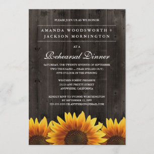 Rustic Sunflower Rehearsal Dinner Invitations
