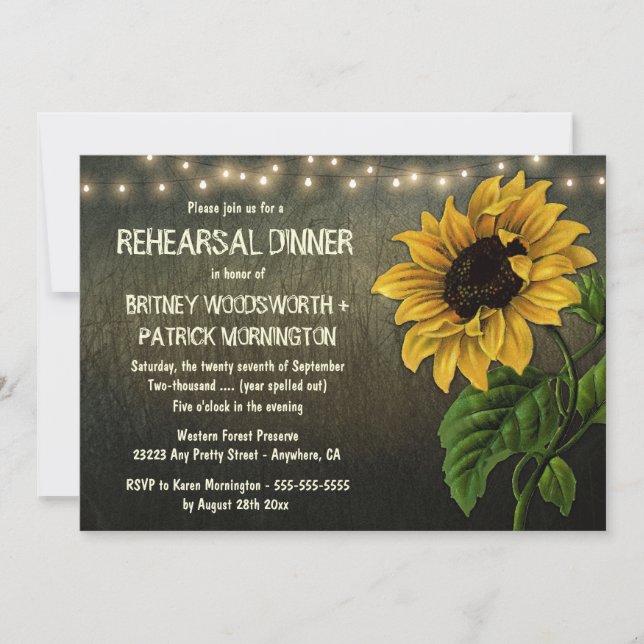 Rustic Sunflower Rehearsal Dinner Invitations (Front)