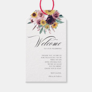 Rustic Sunflower Rose Burgundy Wedding Welcome Gift Tags