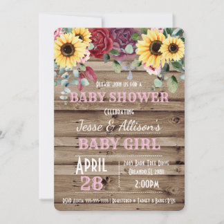 Rustic Sunflower/ Rose Floral Baby Shower  Invitation