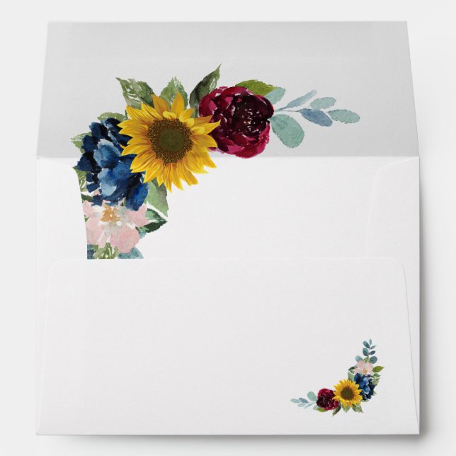 Rustic Sunflower Rose Floral for 5x7 Invitation Envelope (Back (Bottom))