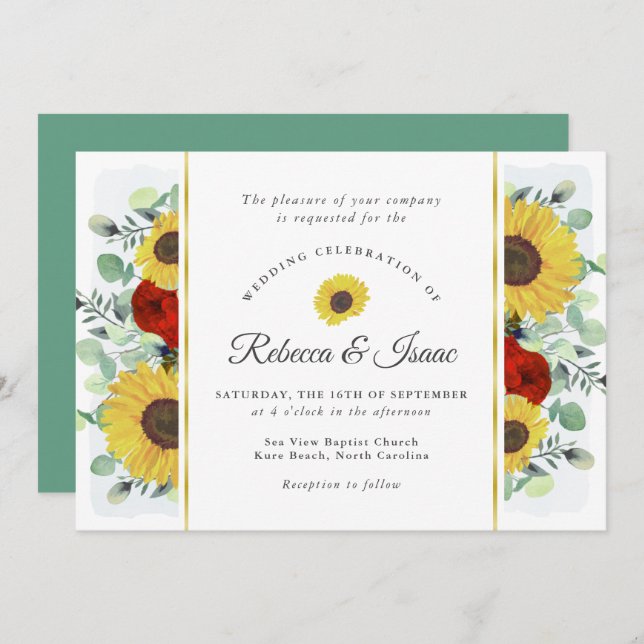 Rustic Sunflower Roses Greenery Wedding Invitation (Front/Back)
