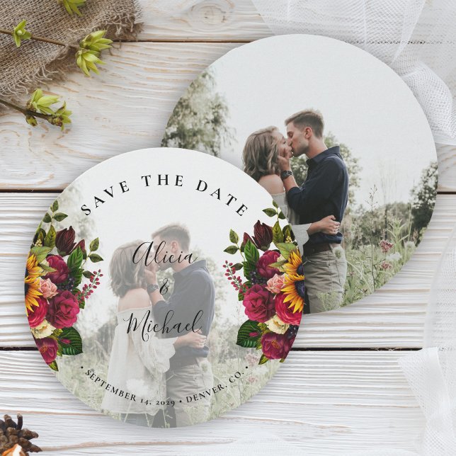 Rustic sunflower roses photo wedding save the date (Creator Uploaded)