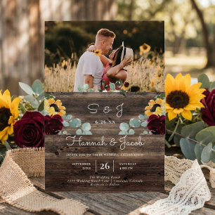 Rustic Sunflower Roses Wedding Invitation Belly Band