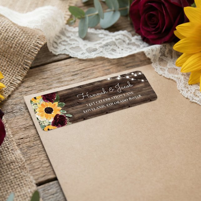 Rustic Sunflower Roses Wedding Return Address (Creator Uploaded)