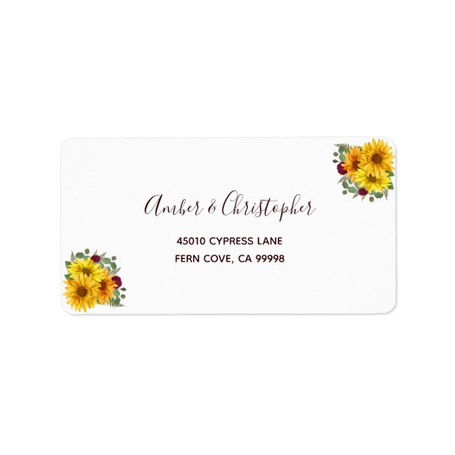 Rustic Sunflower Roses Wedding RSVP Return Address Label (Front)
