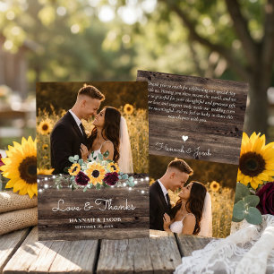 Rustic Sunflower Roses Wedding Thank You Card
