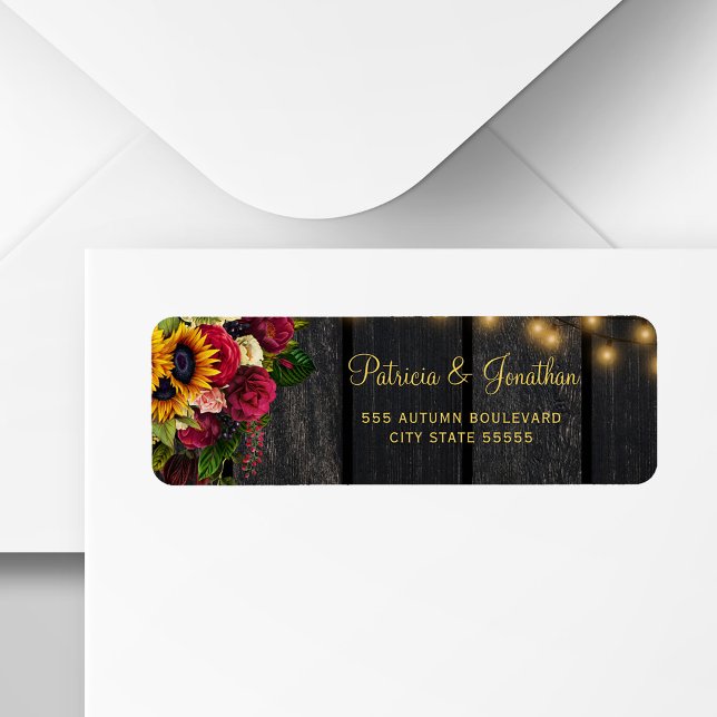 Rustic sunflower roses wedding wood return address (Creator Uploaded)