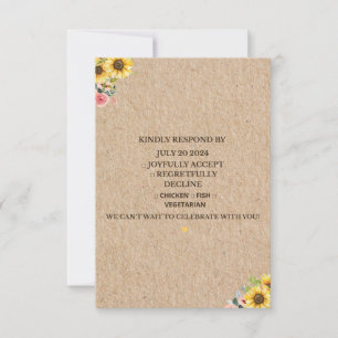 Rustic Sunflower RSVP Card Kraft Look Wedding