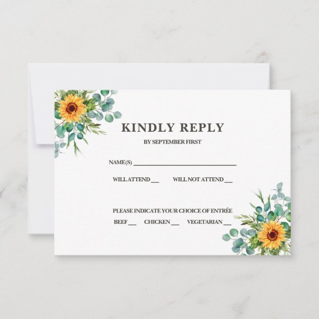 Rustic Sunflower RSVP Fall Colours Invitation (Front)