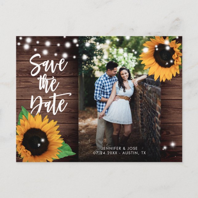Rustic Sunflower Save The Date Photo Postcards (Front)