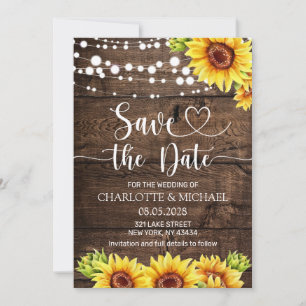Rustic Sunflower Save the Date Wedding Invitation