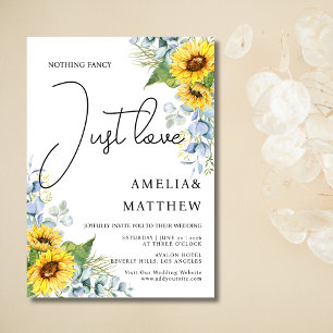 Rustic Sunflower Script Just Love Greenery Wedding Invitation