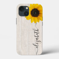 Rustic Sunflower Script Stem Name Phone Case