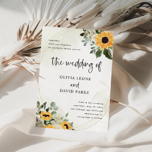 Rustic Sunflower Simple Watercolor Wedding Invitation