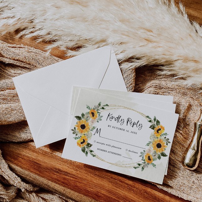 Rustic Sunflower | Simple Watercolor Wedding RSVP Card (Creator Uploaded)