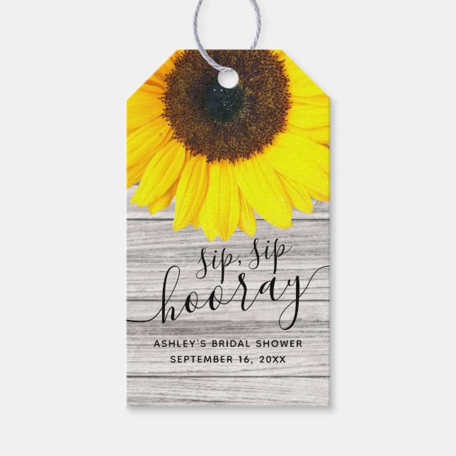 Rustic Sunflower Sip Sip Hooray Favour Gift Tags (Front)