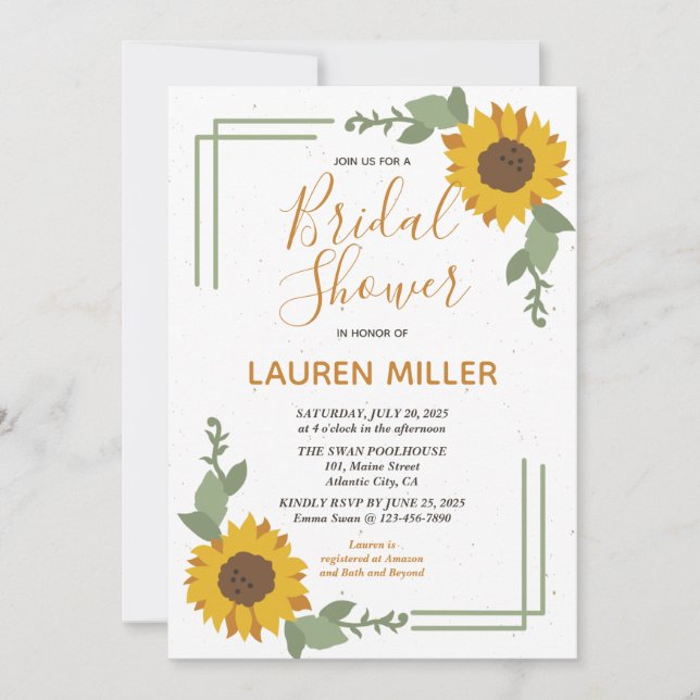 Rustic Sunflower Spring Floral Bridal Shower Invitation (Front)
