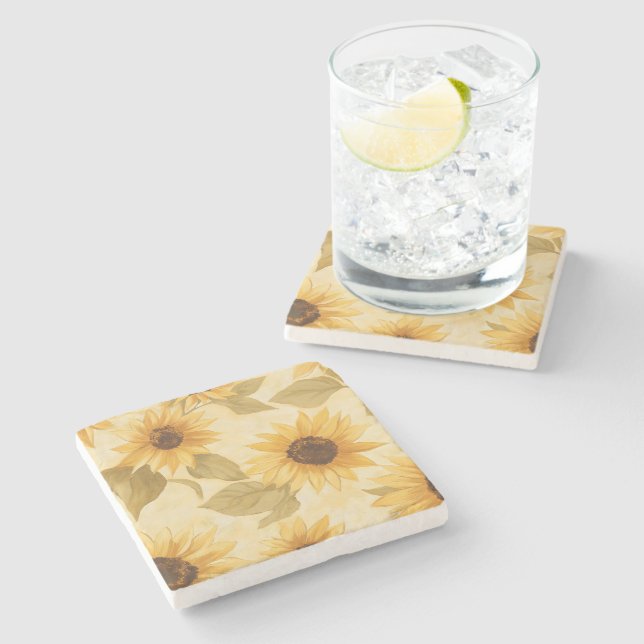 Rustic Sunflower Stone Coaster (Side)
