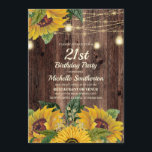 Rustic Sunflower String Lights 21st Birthday Invitation<br><div class="desc">Rustic wood,  yellow sunflowers with greenery,  and sparkling string lights and lanterns 21st birthday party invitation for women.  Contact us for help with customisation or to request matching products.</div>