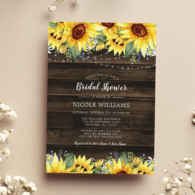 Rustic Sunflower String Lights Bridal Shower Invitation (Creator Uploaded)