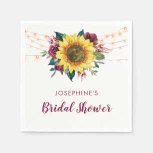 Rustic Sunflower String Lights Bridal Shower Napkin