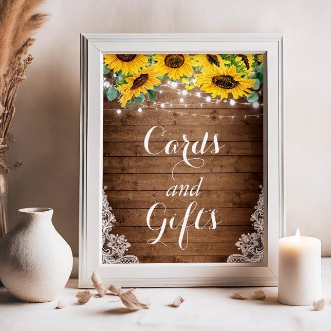 Rustic Sunflower String Lights Card and Gifts Sign (Creator Uploaded)