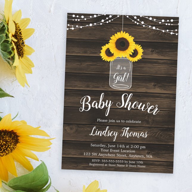 Rustic Sunflower String Lights Girl Baby Shower Invitation (Creator Uploaded)