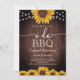 Rustic Sunflower String Lights I Do BBQ Engagement Invitation