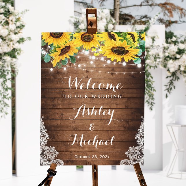 Rustic Sunflower String Lights Lace Wedding Sign (Creator Uploaded)