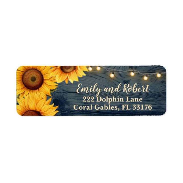 Rustic Sunflower String Lights Return Address  (Front)