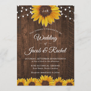 Rustic Sunflower String Lights Wedding Invitation