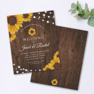 Rustic Sunflower String Lights Wedding Invitation
