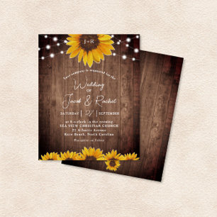 Rustic Sunflower String Lights Wedding Invitation