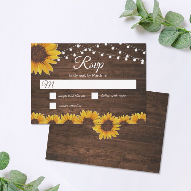 Rustic Sunflower String Lights Wedding RSVP Card (Creator Uploaded)