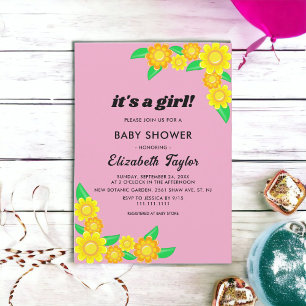 Rustic Sunflower Summer Floral Girl Baby Shower Invitation