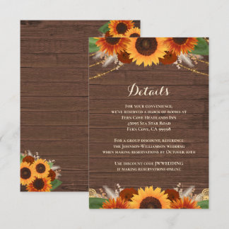 Rustic Sunflower Terracotta Rose Wedding Details Enclosure Card