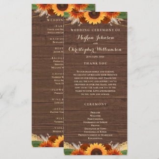Rustic Sunflower Terracotta Roses Boho Wedding Programme