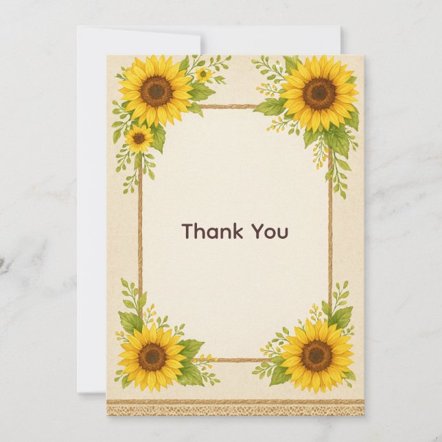 Rustic Sunflower Thank You Card (Front)
