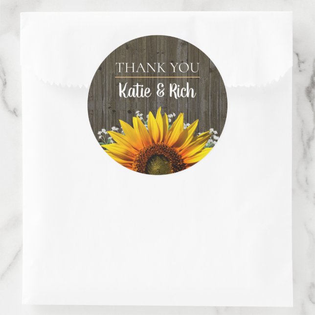 Rustic Sunflower Thank You Wedding Classic Round Sticker (Bag)