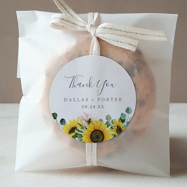 Rustic Sunflower Thank You Wedding Favour Sticker (Creator Uploaded)