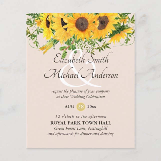 Rustic Sunflower Themed Wedding Stationery Budget (Front)