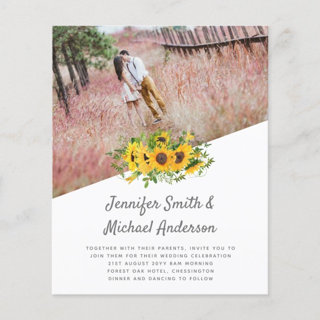 Rustic Sunflower Themed Wedding Stationery Budget (Front)