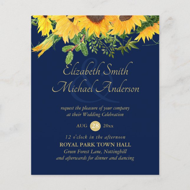 Rustic Sunflower Themed Wedding Stationery Budget (Front)
