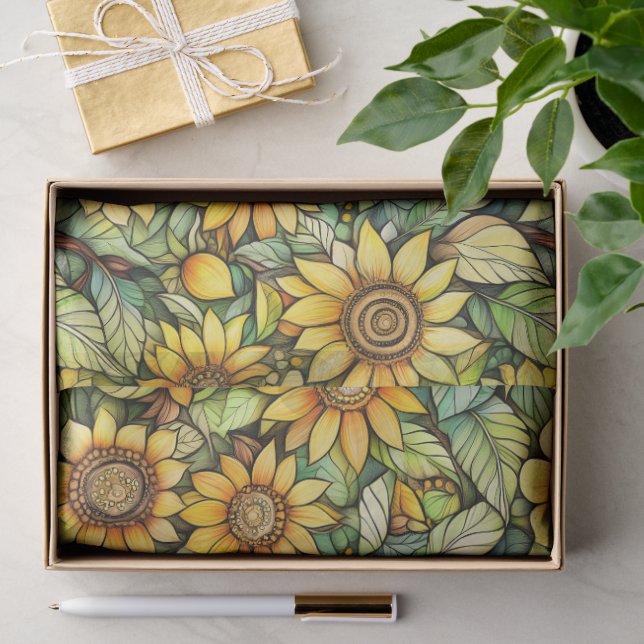 Rustic Sunflower Tissue Paper – 10lb, 17"x23" (Gift)