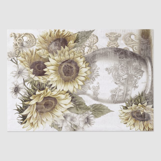 Rustic Sunflower Vase Paris Country Decoupage      Tissue Paper (Front)