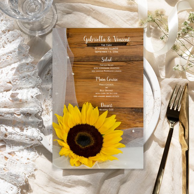 Rustic Sunflower Veil Country Barn Wedding Menu (Creator Uploaded)