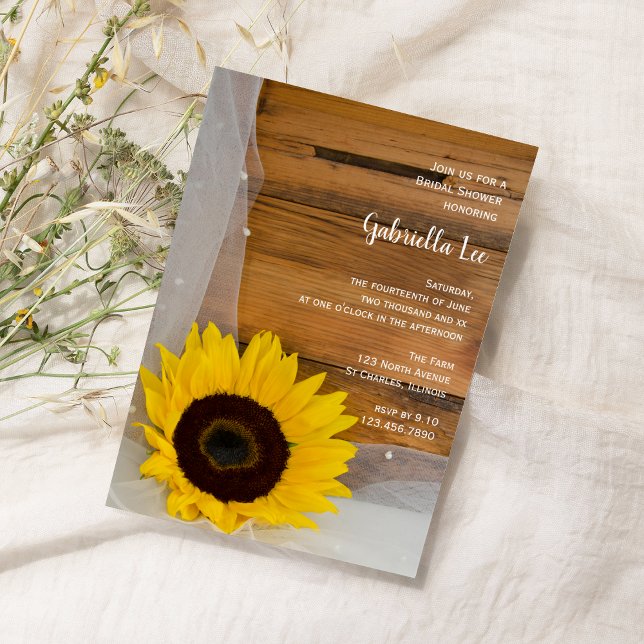 Rustic Sunflower Veil Country Bridal Shower Invitation (Creator Uploaded)